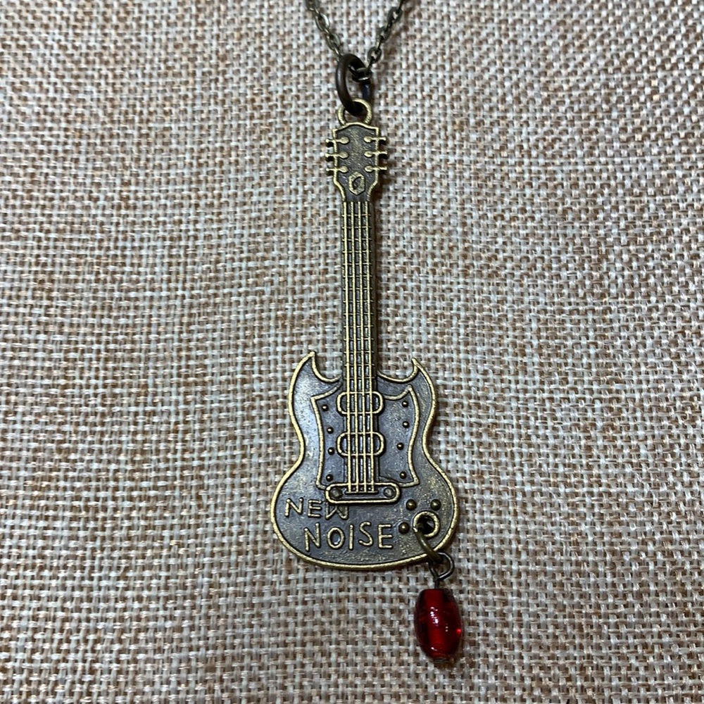 Music Band Guitar Vintage Red Glass Bead Necklace Handmade One of a kind - Picture 2 of 7